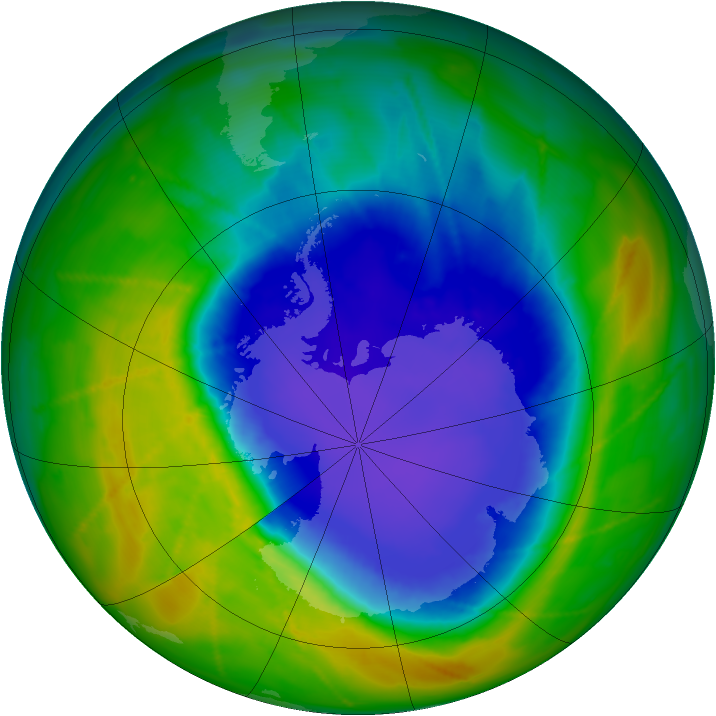 Antarctic ozone map for 21 October 2010